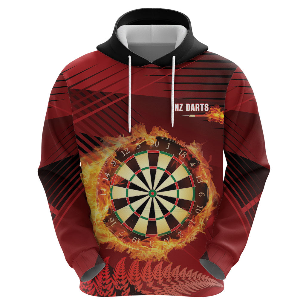 Personalised Darts New Zealand Zip Hoodie Silver Fern Red Color LT22 - Polynesian Pride