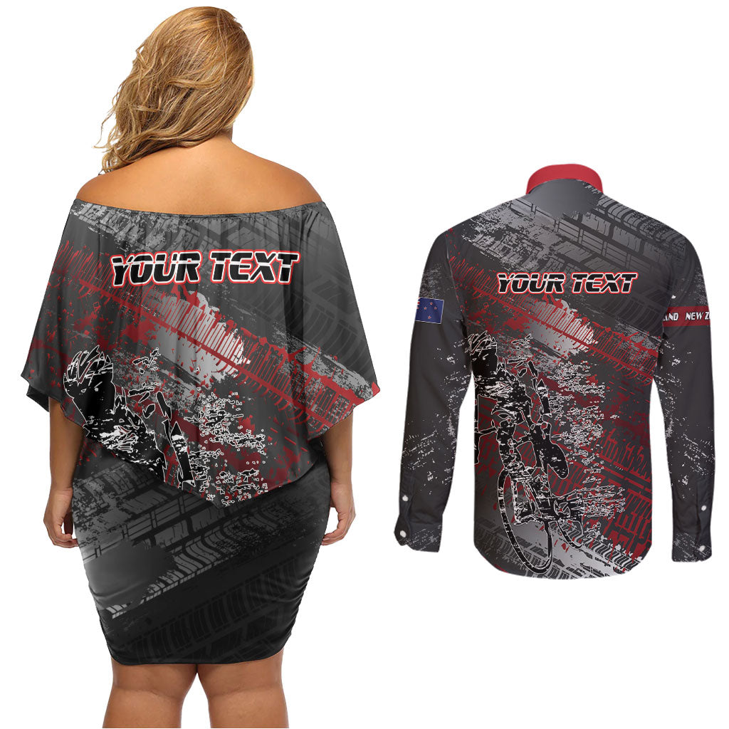 Personalised Cycling New Zealand Couples Matching Off Shoulder Short Dress and Long Sleeve Button Shirt Aotearoa Pride Sportswear LT22 - Polynesian Pride