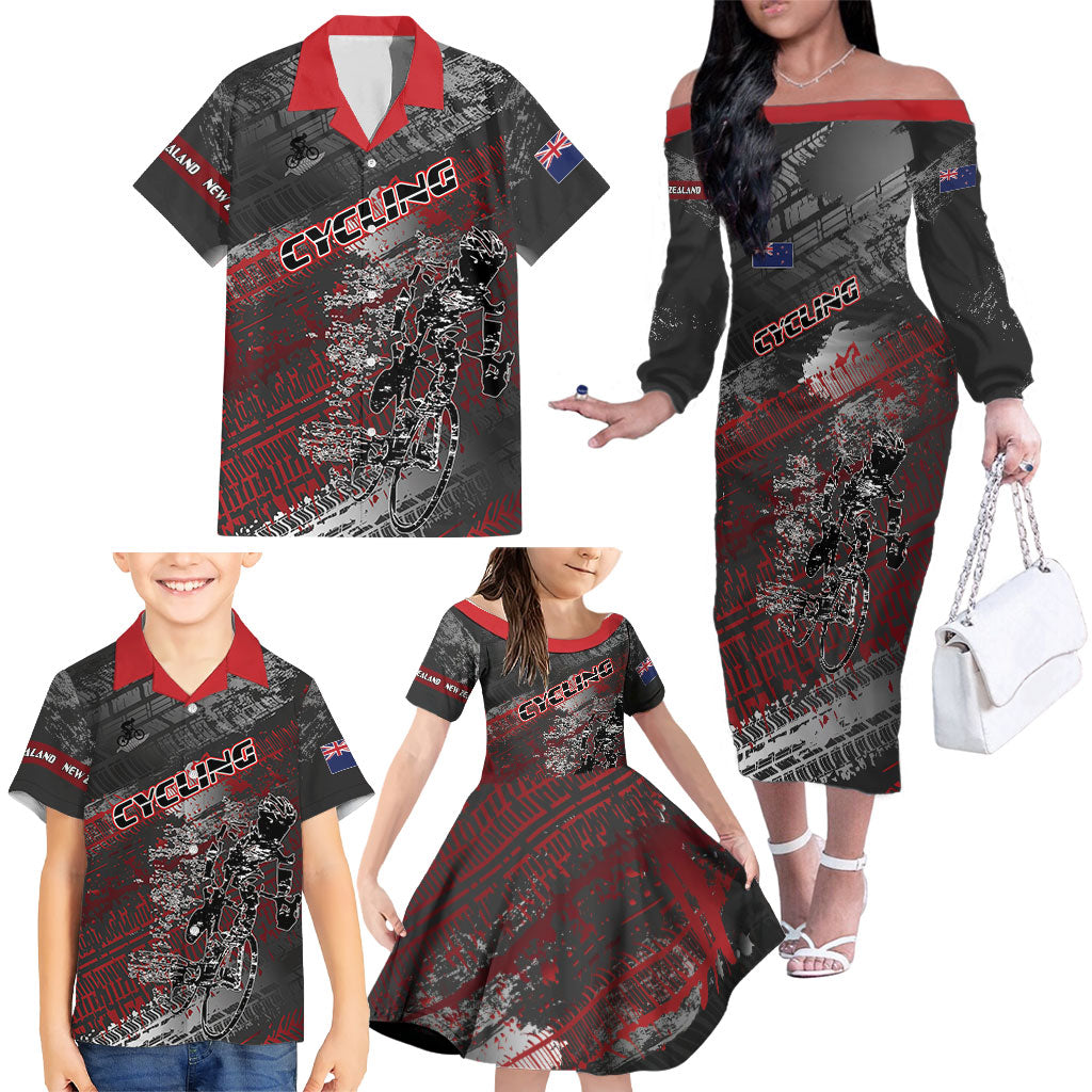Personalised Cycling New Zealand Family Matching Off The Shoulder Long Sleeve Dress and Hawaiian Shirt Aotearoa Pride Sportswear