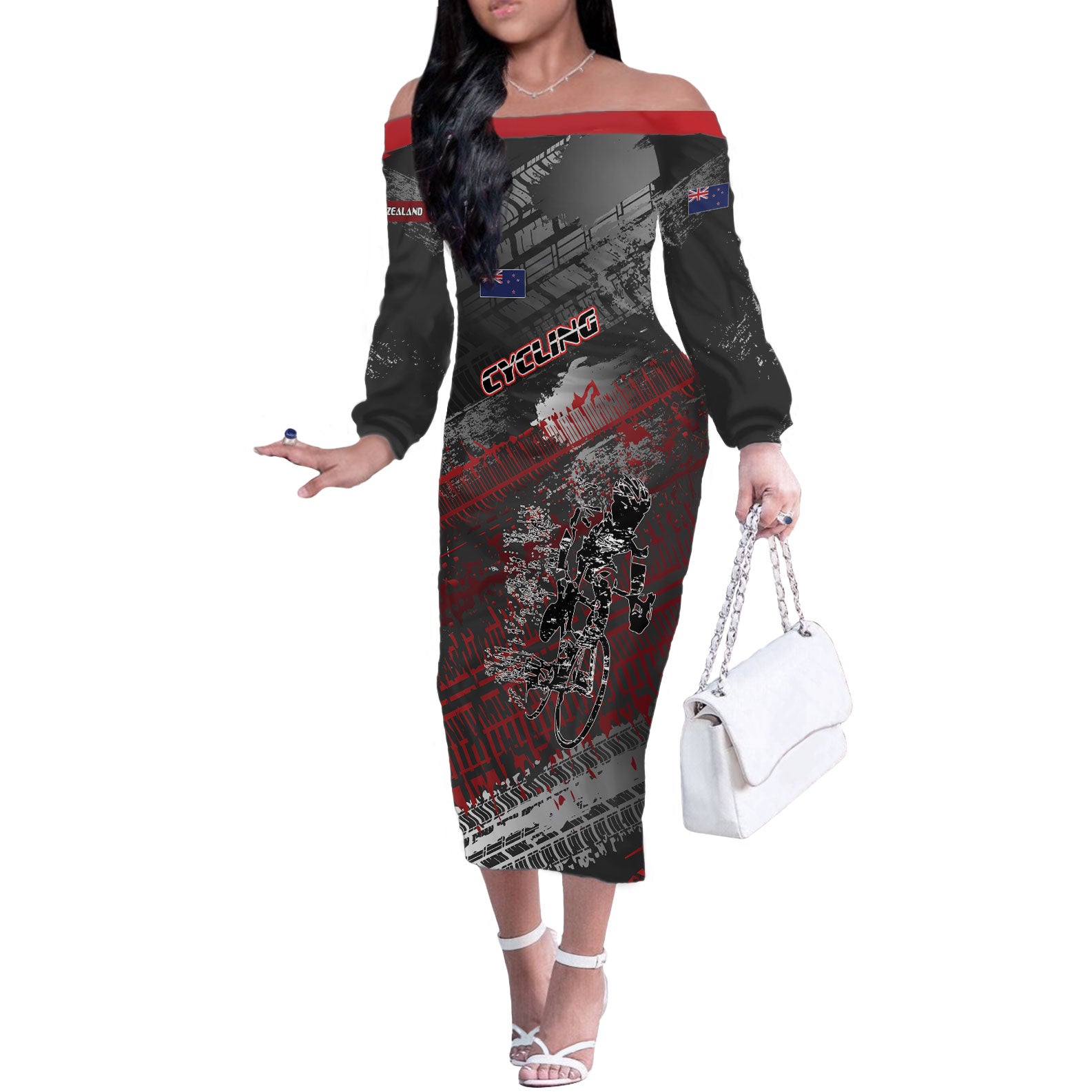 Personalised Cycling New Zealand Off The Shoulder Long Sleeve Dress Aotearoa Pride Sportswear