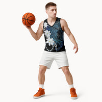 Cook Islands Maori Language Week Basketball Jersey Tiare Maori Kuki Airani Blue Pattern