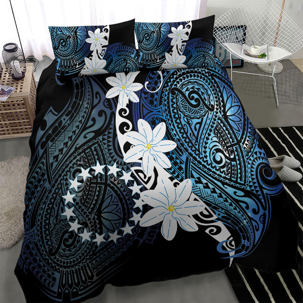 Cook Islands Maori Language Week Bedding Set Tiare Maori Kuki Airani Blue Pattern