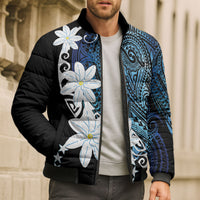 Cook Islands Maori Language Week Bomber Puffer Jacket Tiare Maori Kuki Airani Blue Pattern