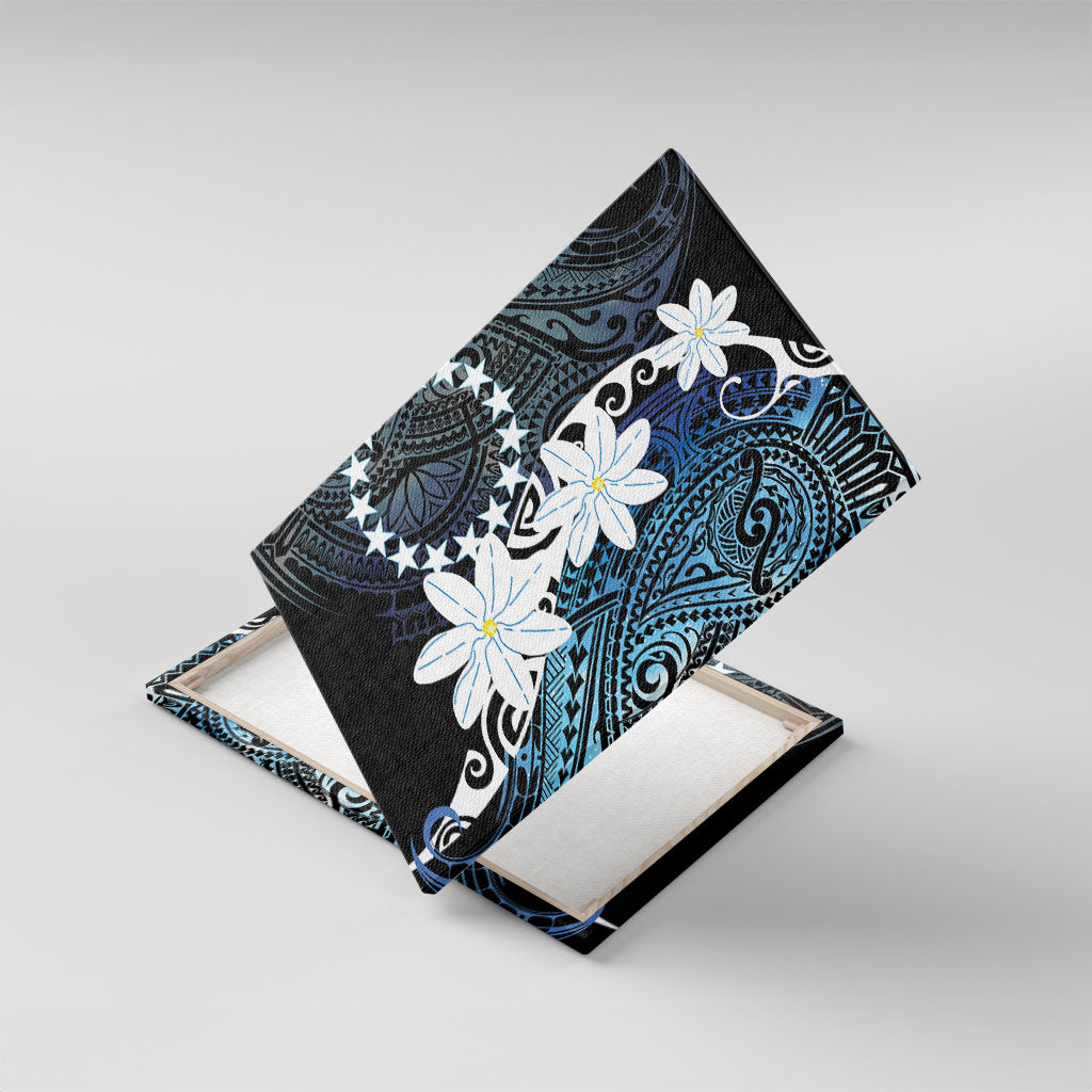 Cook Islands Maori Language Week Canvas Wall Art Tiare Maori Kuki Airani Blue Pattern