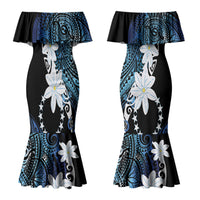 Cook Islands Maori Language Week Couples Matching Mermaid Dress and Hawaiian Shirt Tiare Maori Kuki Airani Blue Pattern