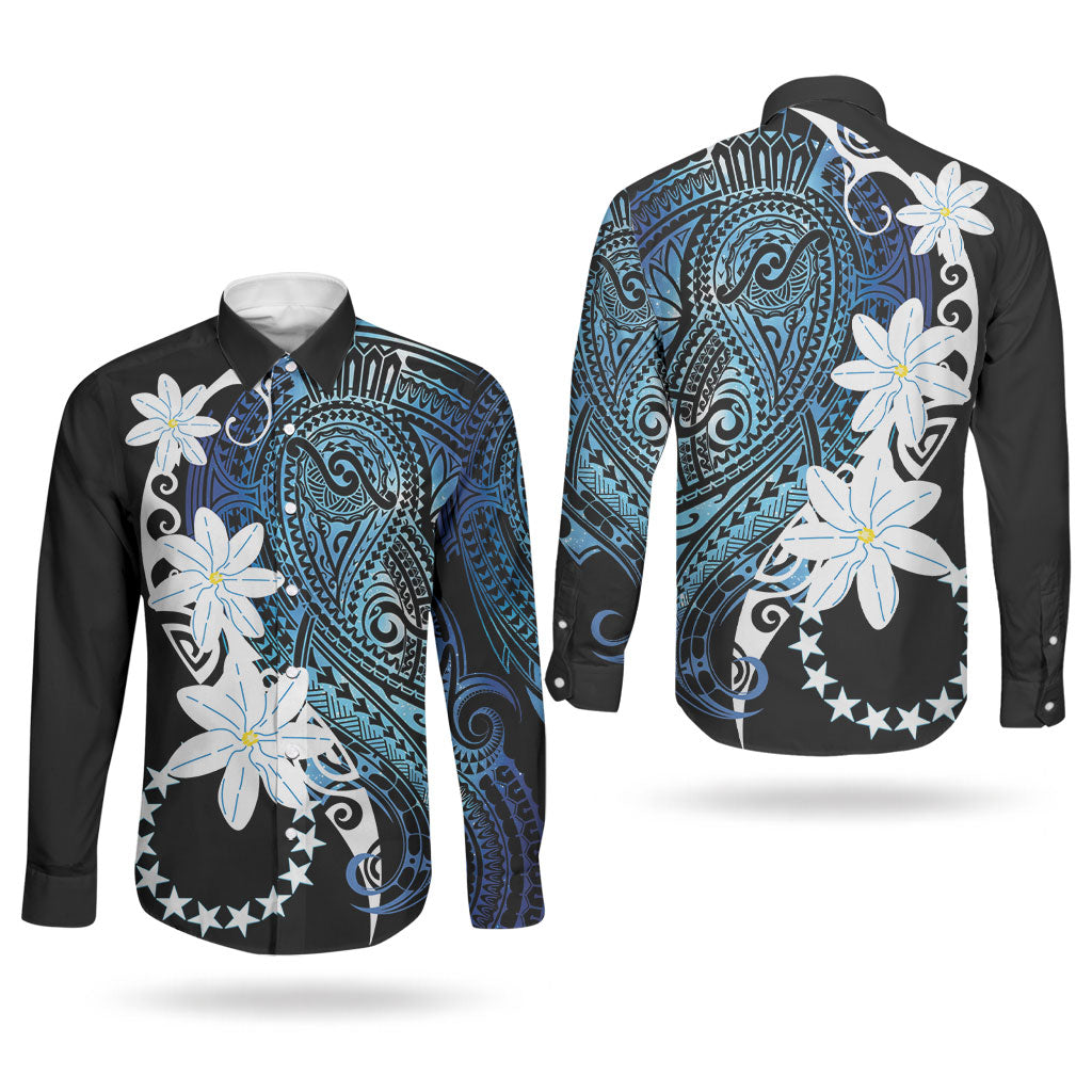 Cook Islands Maori Language Week Couples Matching Mermaid Dress and Long Sleeve Button Shirt Tiare Maori Kuki Airani Blue Pattern