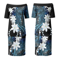 Cook Islands Maori Language Week Couples Matching Puletasi and Hawaiian Shirt Tiare Maori Kuki Airani Blue Pattern