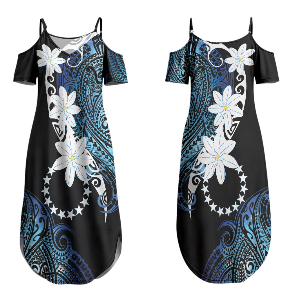 Cook Islands Maori Language Week Couples Matching Summer Maxi Dress and Hawaiian Shirt Tiare Maori Kuki Airani Blue Pattern