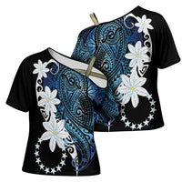 Cook Islands Maori Language Week Cross Shoulder Shirt Tiare Maori Kuki Airani Blue Pattern
