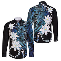 Cook Islands Maori Language Week Family Matching Long Sleeve Bodycon Dress and Hawaiian Shirt Tiare Maori Kuki Airani Blue Pattern