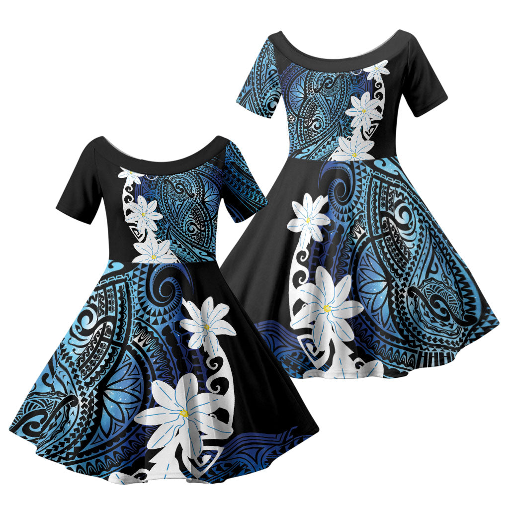 Cook Islands Maori Language Week Family Matching Mermaid Dress and Hawaiian Shirt Tiare Maori Kuki Airani Blue Pattern