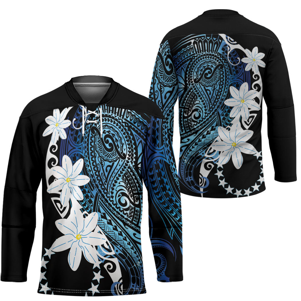 Cook Islands Maori Language Week Hockey Jersey Tiare Maori Kuki Airani Blue Pattern