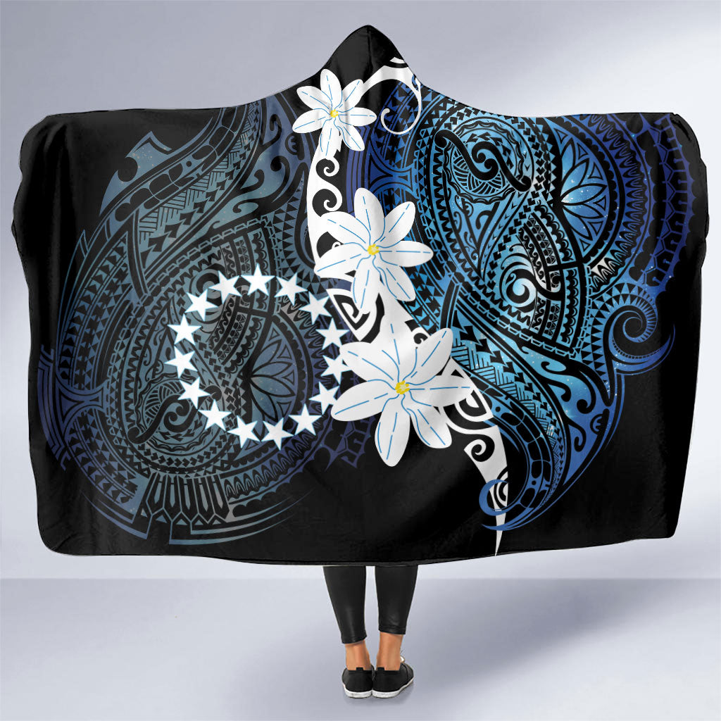 Cook Islands Maori Language Week Hooded Blanket Tiare Maori Kuki Airani Blue Pattern