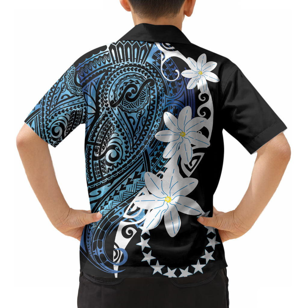 Cook Islands Maori Language Week Kid Hawaiian Shirt Tiare Maori Kuki Airani Blue Pattern