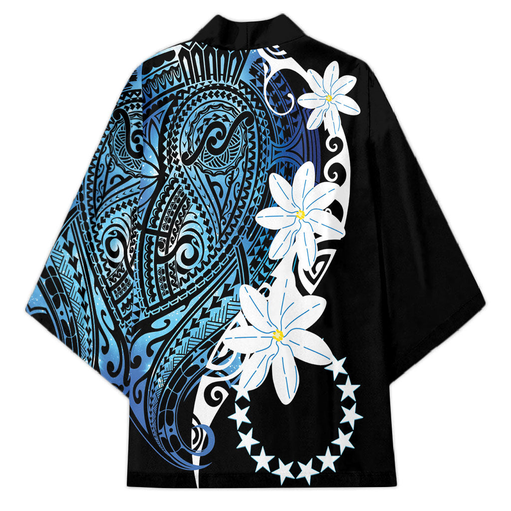 Cook Islands Maori Language Week Kimono Tiare Maori Kuki Airani Blue Pattern