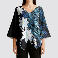 Cook Islands Maori Language Week Kimono Sleeve Blouse Tiare Maori Kuki Airani Blue Pattern