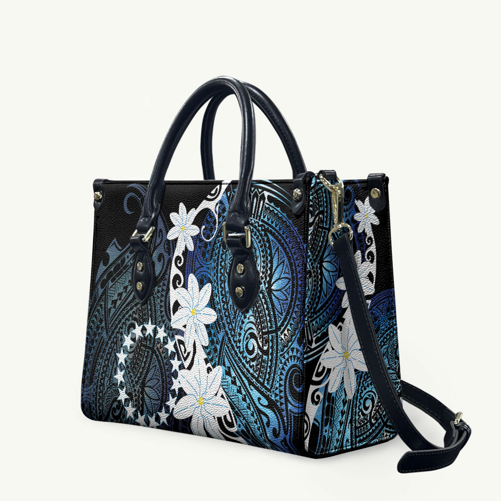 Cook Islands Maori Language Week Leather Bag Tiare Maori Kuki Airani Blue Pattern