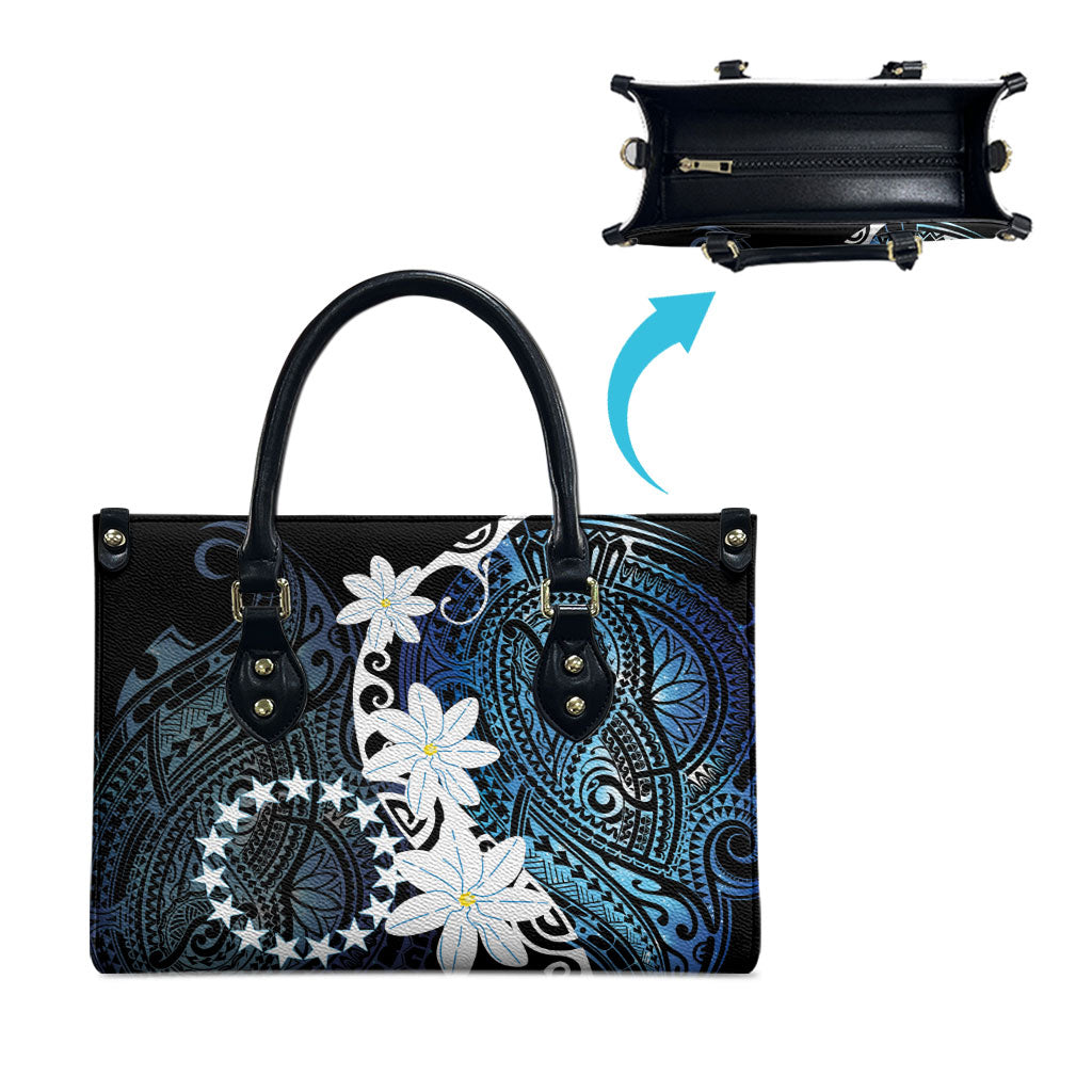 Cook Islands Maori Language Week Leather Bag Tiare Maori Kuki Airani Blue Pattern