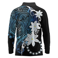 Cook Islands Maori Language Week Long Sleeve Polo Shirt Tiare Maori Kuki Airani Blue Pattern