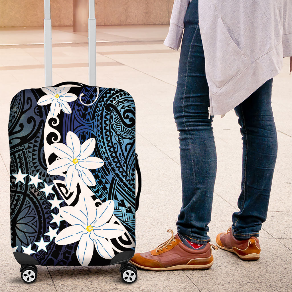 Cook Islands Maori Language Week Luggage Cover Tiare Maori Kuki Airani Blue Pattern