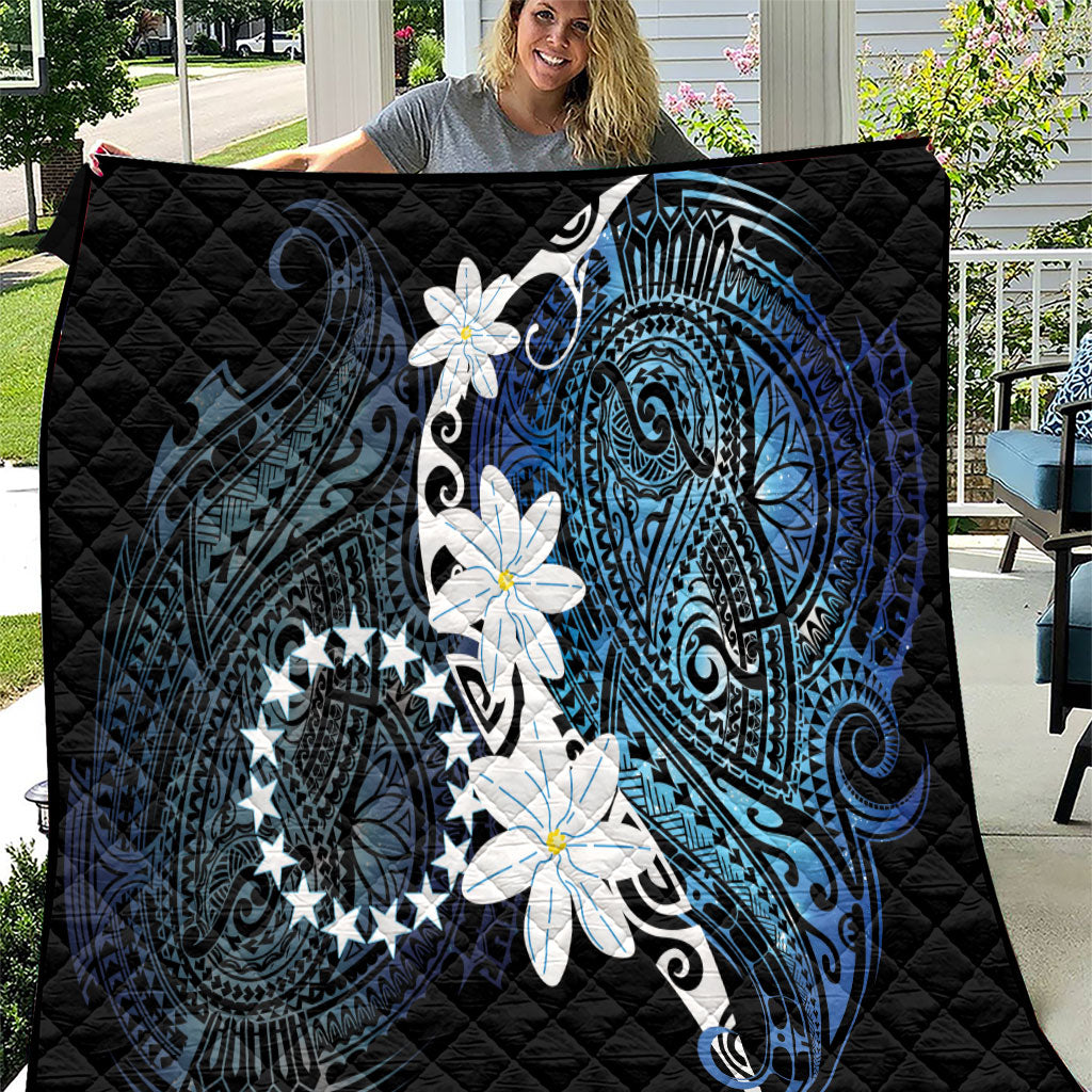 Cook Islands Maori Language Week Quilt Tiare Maori Kuki Airani Blue Pattern LT22 Blue - Polynesian Pride