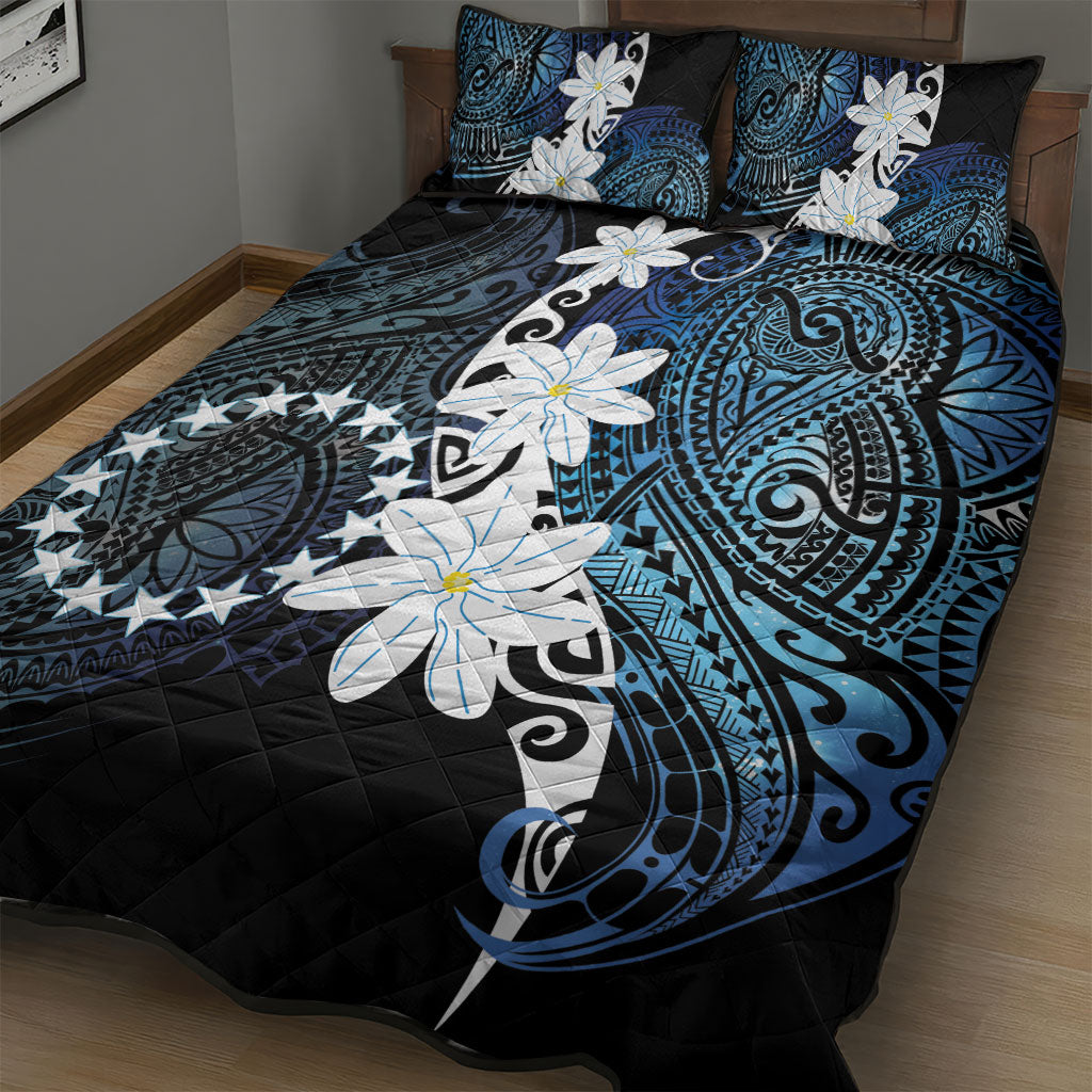 Cook Islands Maori Language Week Quilt Bed Set Tiare Maori Kuki Airani Blue Pattern