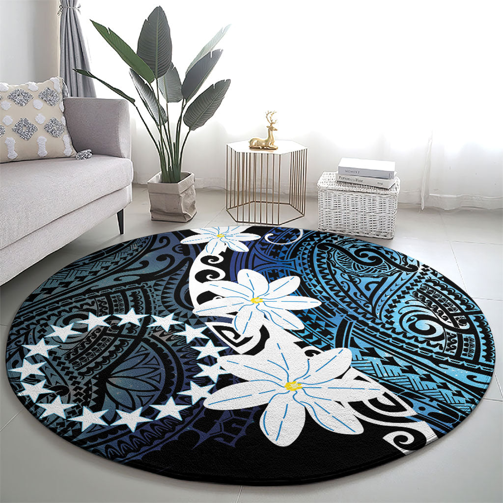 Cook Islands Maori Language Week Round Carpet Tiare Maori Kuki Airani Blue Pattern