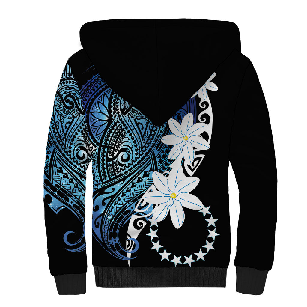Cook Islands Maori Language Week Sherpa Hoodie Tiare Maori Kuki Airani Blue Pattern