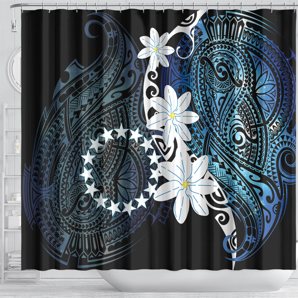 Cook Islands Maori Language Week Shower Curtain Tiare Maori Kuki Airani Blue Pattern