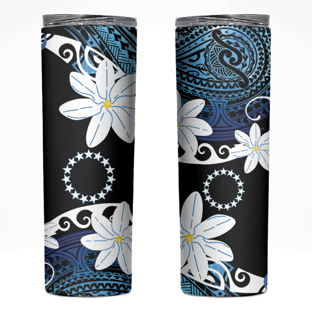 Cook Islands Maori Language Week Skinny Tumbler Tiare Maori Kuki Airani Blue Pattern