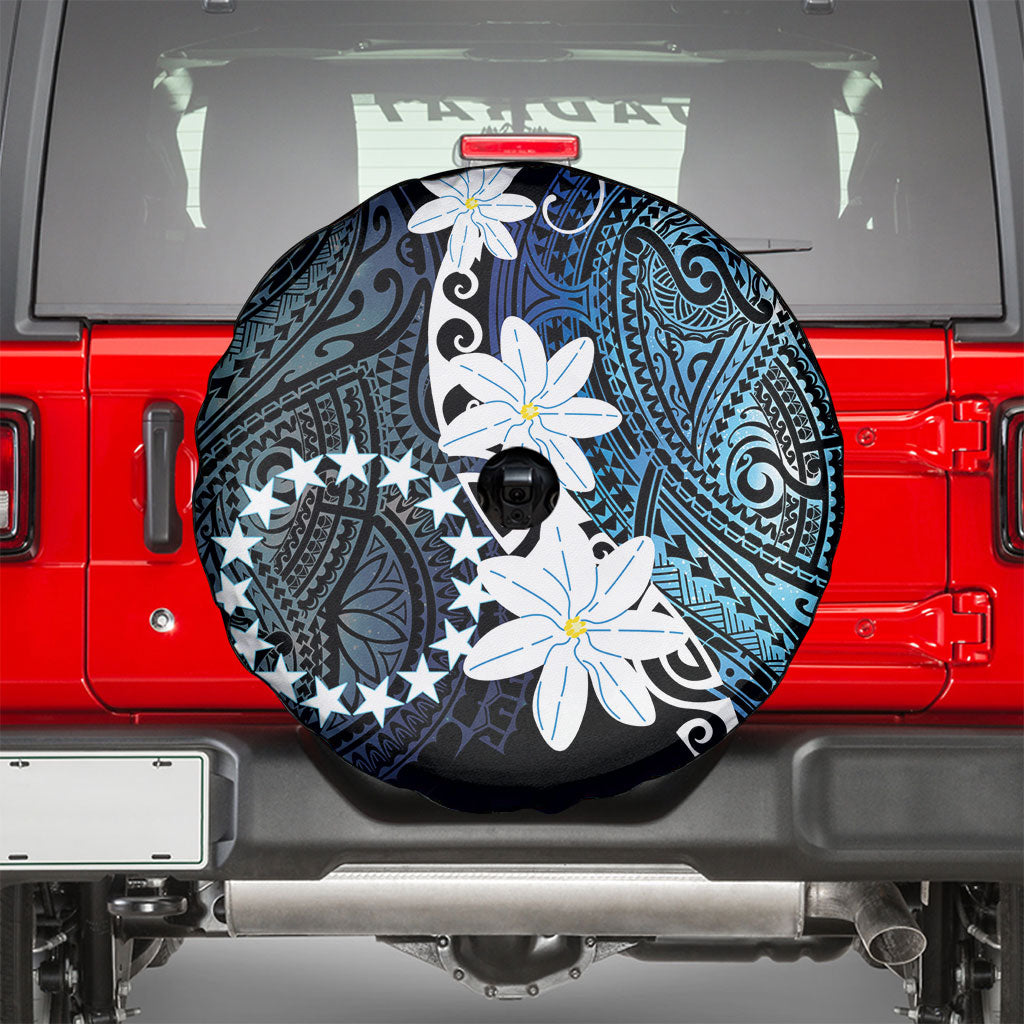 Cook Islands Maori Language Week Spare Tire Cover Tiare Maori Kuki Airani Blue Pattern