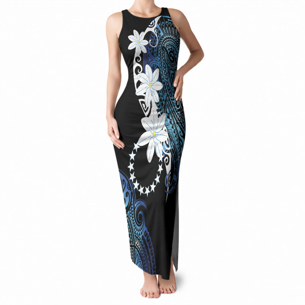Cook Islands Maori Language Week Tank Maxi Dress Tiare Maori Kuki Airani Blue Pattern