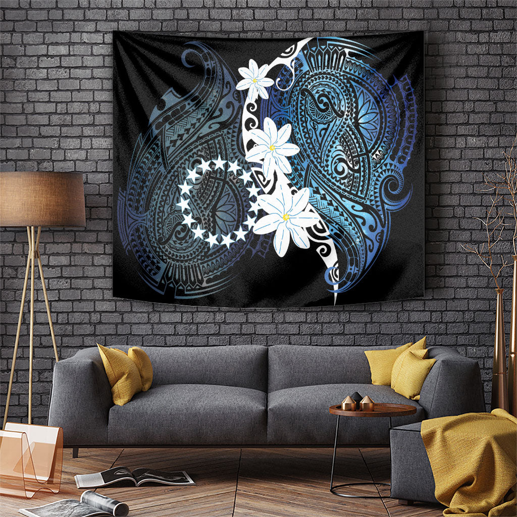 Cook Islands Maori Language Week Tapestry Tiare Maori Kuki Airani Blue Pattern