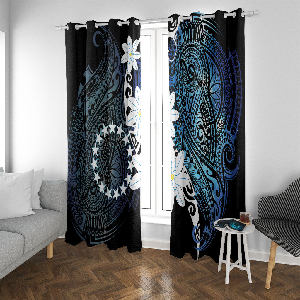 Cook Islands Maori Language Week Window Curtain Tiare Maori Kuki Airani Blue Pattern