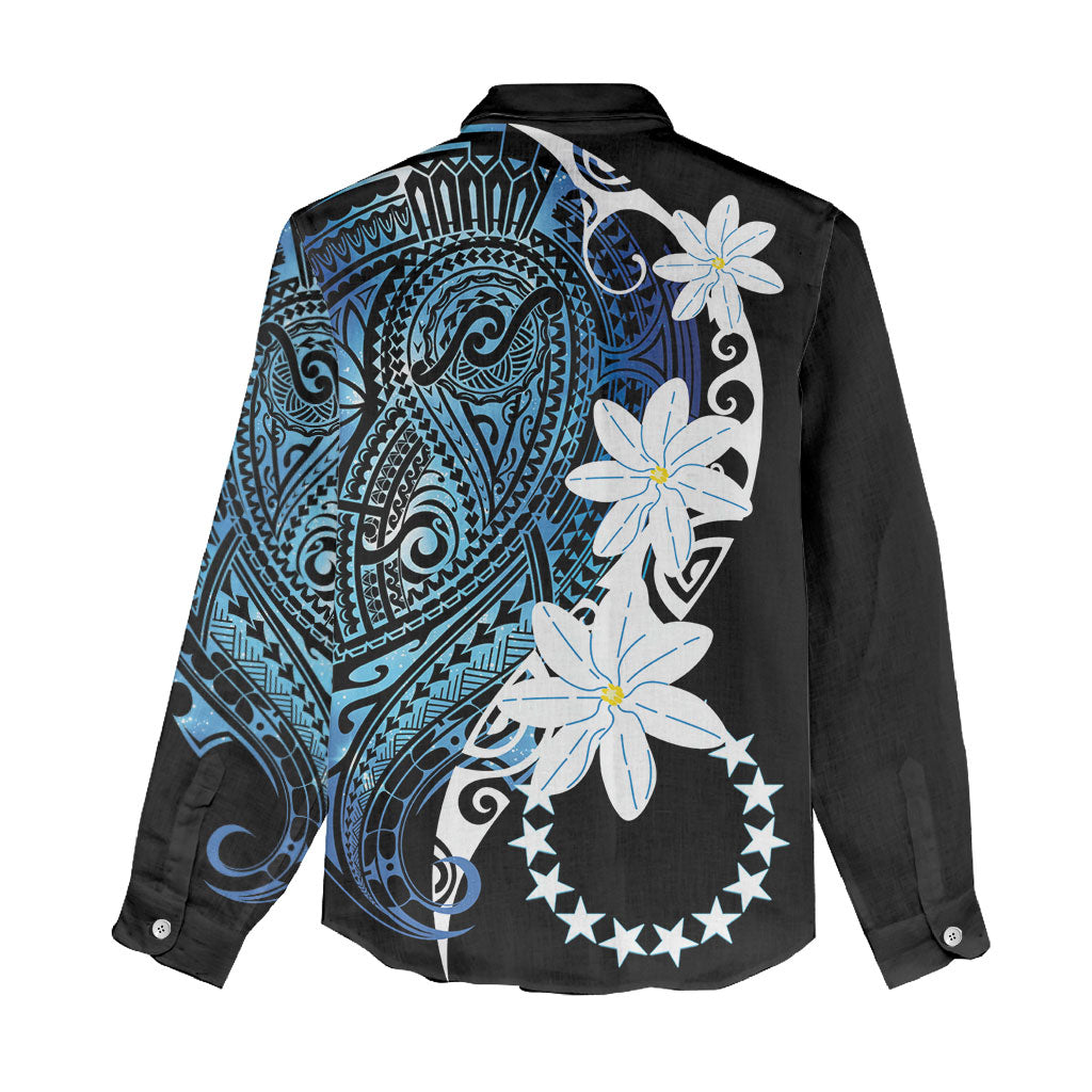 Cook Islands Maori Language Week Women Casual Shirt Tiare Maori Kuki Airani Blue Pattern