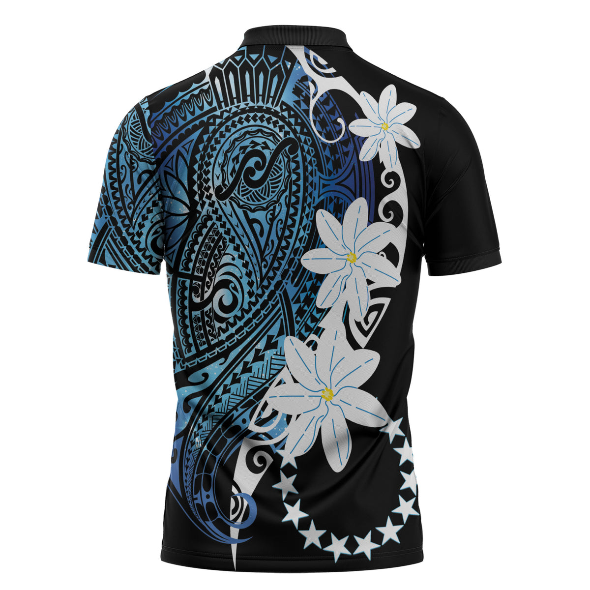 Cook Islands Maori Language Week Zipper Polo Shirt Tiare Maori Kuki Airani Blue Pattern