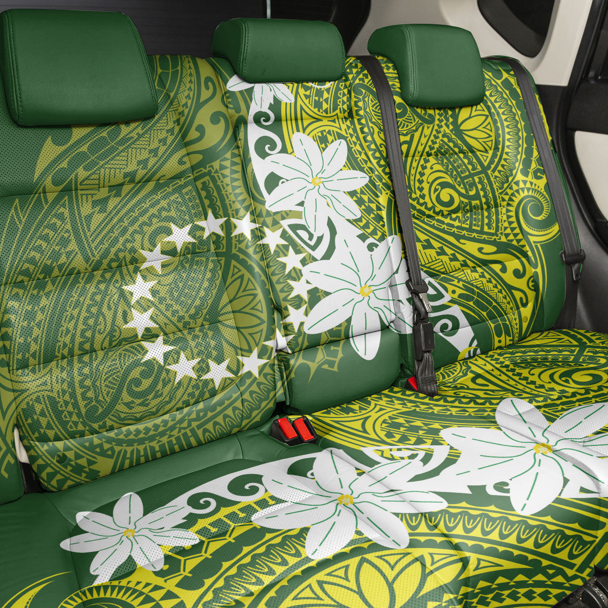 Cook Islands Maori Language Week Back Car Seat Cover Tiare Maori Kuki Airani Green Pattern