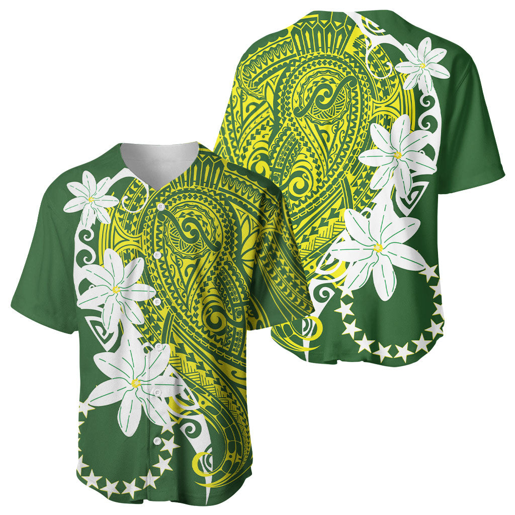 Cook Islands Maori Language Week Baseball Jersey Tiare Maori Kuki Airani Green Pattern