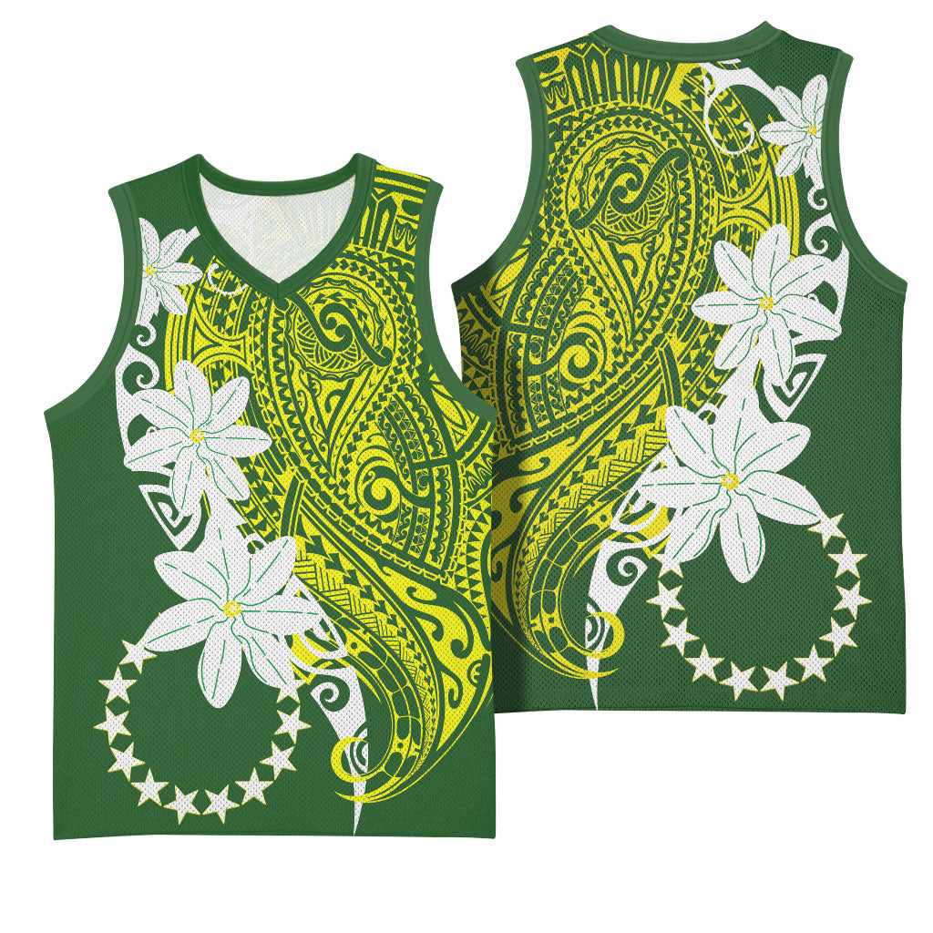 Cook Islands Maori Language Week Basketball Jersey Tiare Maori Kuki Airani Green Pattern