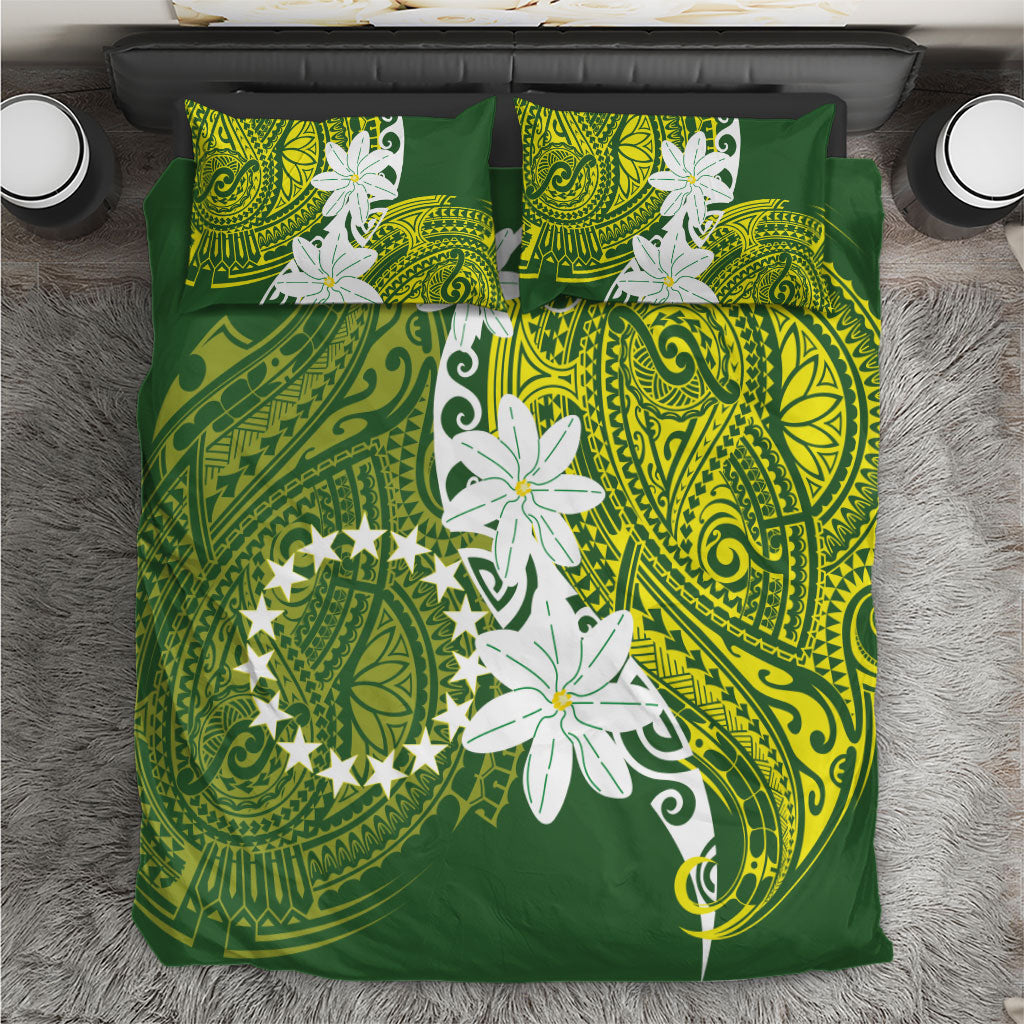 Cook Islands Maori Language Week Bedding Set Tiare Maori Kuki Airani Green Pattern