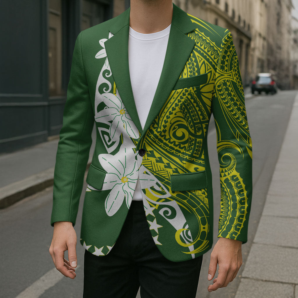 Cook Islands Maori Language Week Blazer Tiare Maori Kuki Airani Green Pattern