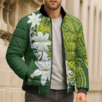 Cook Islands Maori Language Week Bomber Puffer Jacket Tiare Maori Kuki Airani Green Pattern