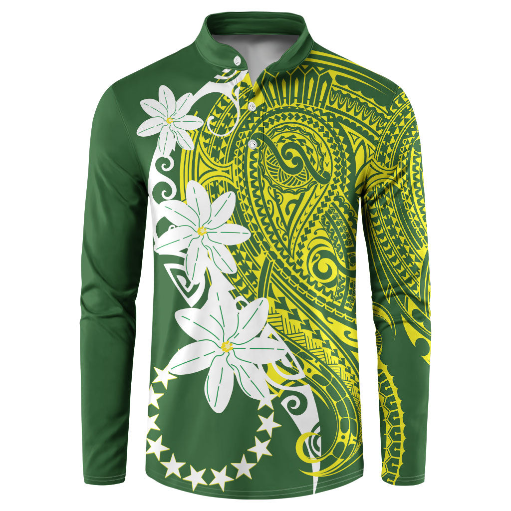 Cook Islands Maori Language Week Button Sweatshirt Tiare Maori Kuki Airani Green Pattern LT22 Green - Polynesian Pride