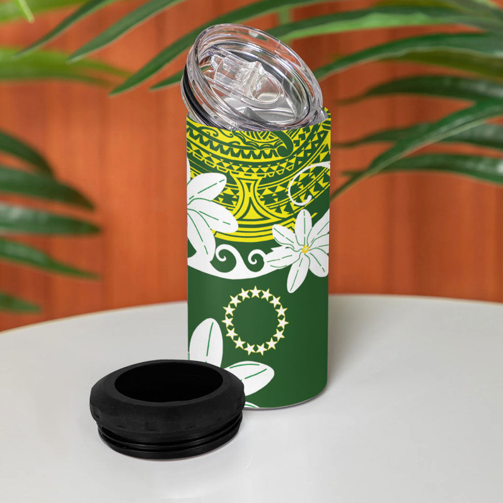 Cook Islands Maori Language Week 4 in 1 Can Cooler Tumbler Tiare Maori Kuki Airani Green Pattern
