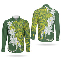 Cook Islands Maori Language Week Couples Matching Summer Maxi Dress and Long Sleeve Button Shirt Tiare Maori Kuki Airani Green Pattern