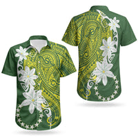 Cook Islands Maori Language Week Couples Matching Tank Maxi Dress and Hawaiian Shirt Tiare Maori Kuki Airani Green Pattern