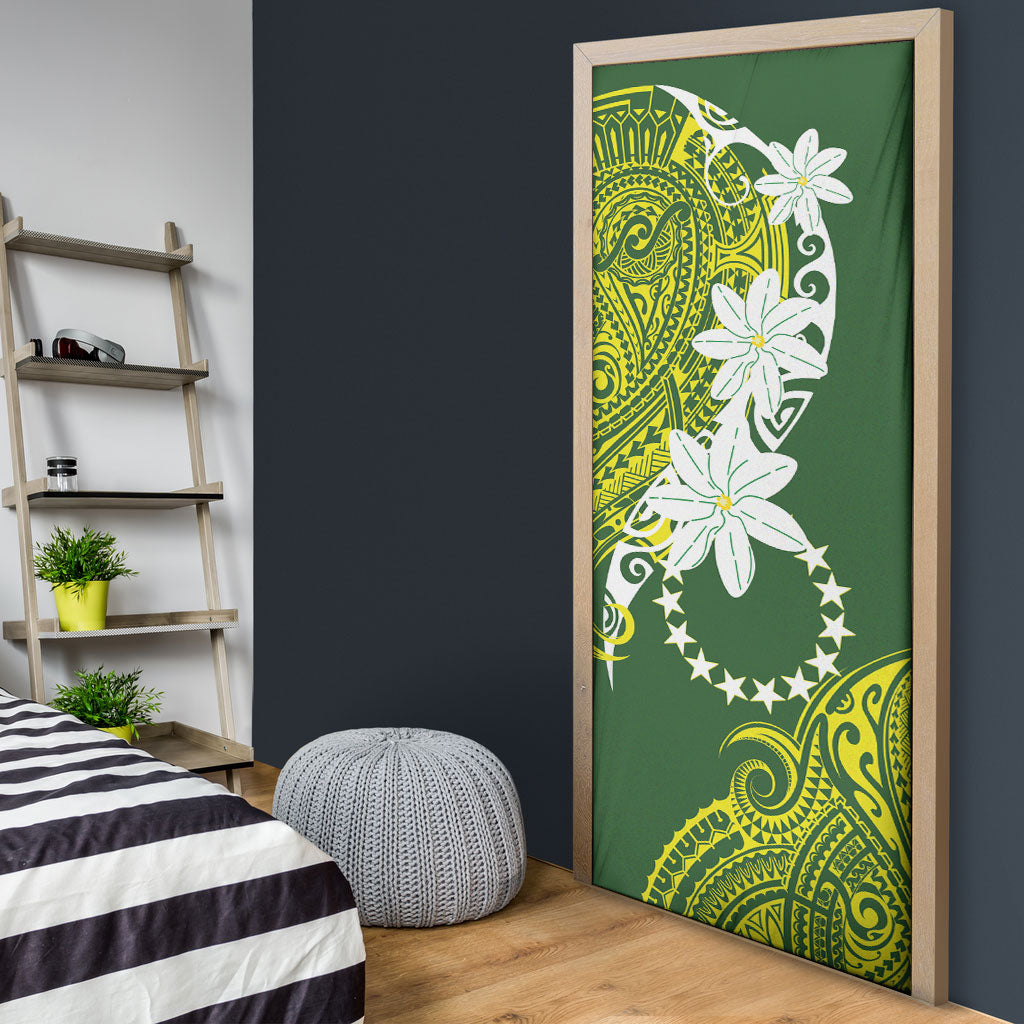 Cook Islands Maori Language Week Door Cover Tiare Maori Kuki Airani Green Pattern