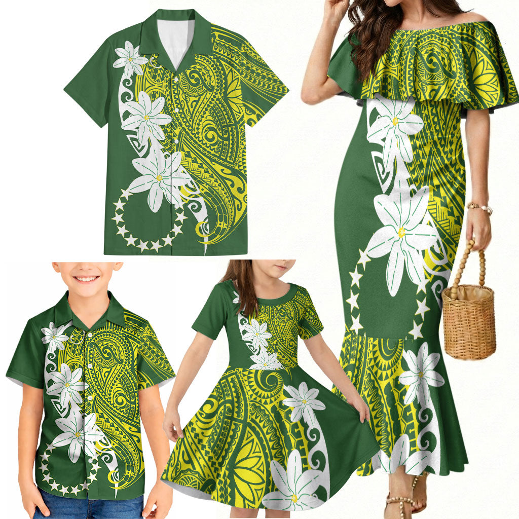 Cook Islands Maori Language Week Family Matching Mermaid Dress and Hawaiian Shirt Tiare Maori Kuki Airani Green Pattern LT22 - Polynesian Pride