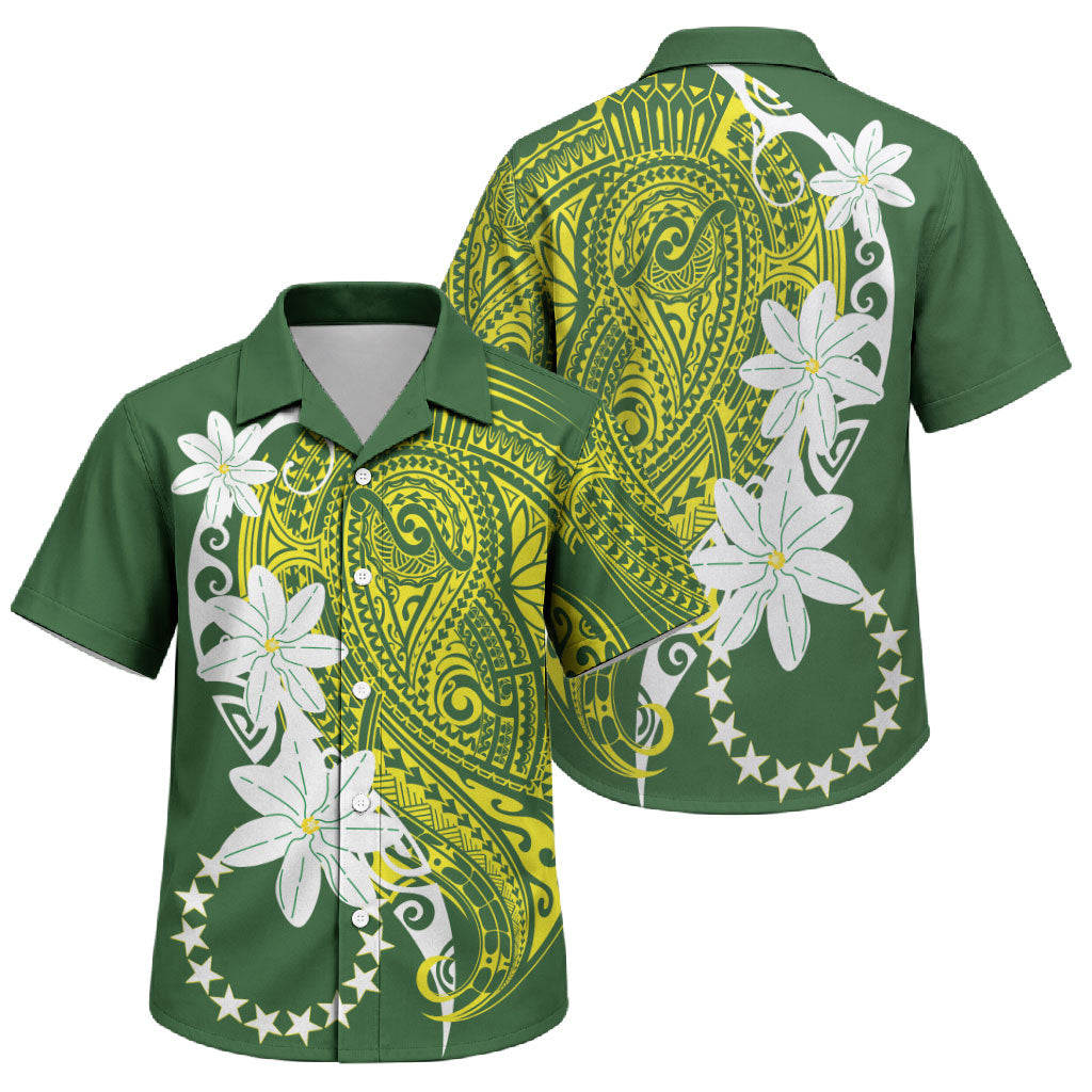 Cook Islands Maori Language Week Family Matching Puletasi and Hawaiian Shirt Tiare Maori Kuki Airani Green Pattern