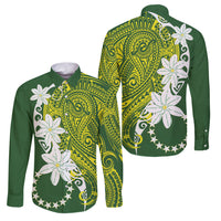 Cook Islands Maori Language Week Family Matching Short Sleeve Bodycon Dress and Hawaiian Shirt Tiare Maori Kuki Airani Green Pattern
